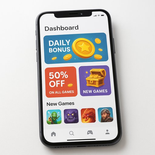 6777BD app dashboard with promotions